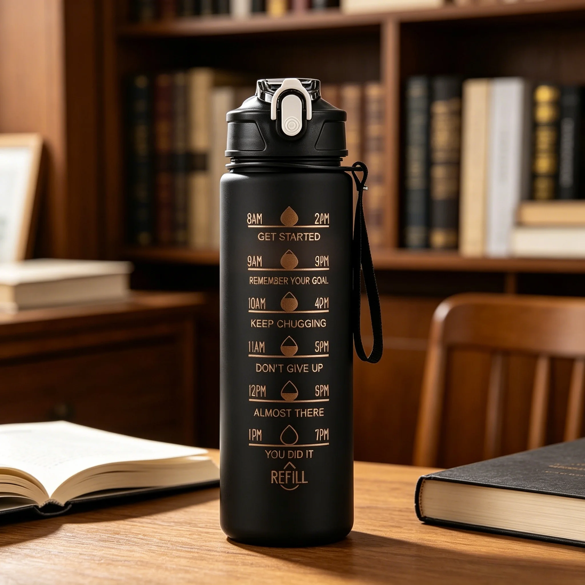 1pc Gradient Sports Water Bottle with Straw & Time Marker for Outdoor Fitness Hiking & Gym Leakproof Travel Water Bottle
