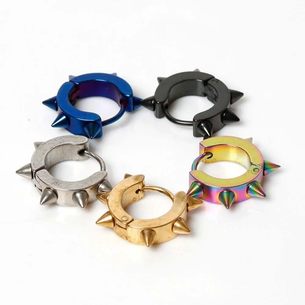 Rock 2 Pcs Stainless Steel Fashion Rivet Gothic Spike Accessories Jewelry Hoop Earrings Stud Earring