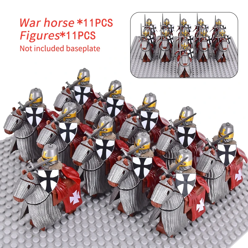 MOC Medieval Signifer Castle Figures Jerusalem Cavalry War Horse Military Building Blocks Bricks Toys for Children XMAS gifts