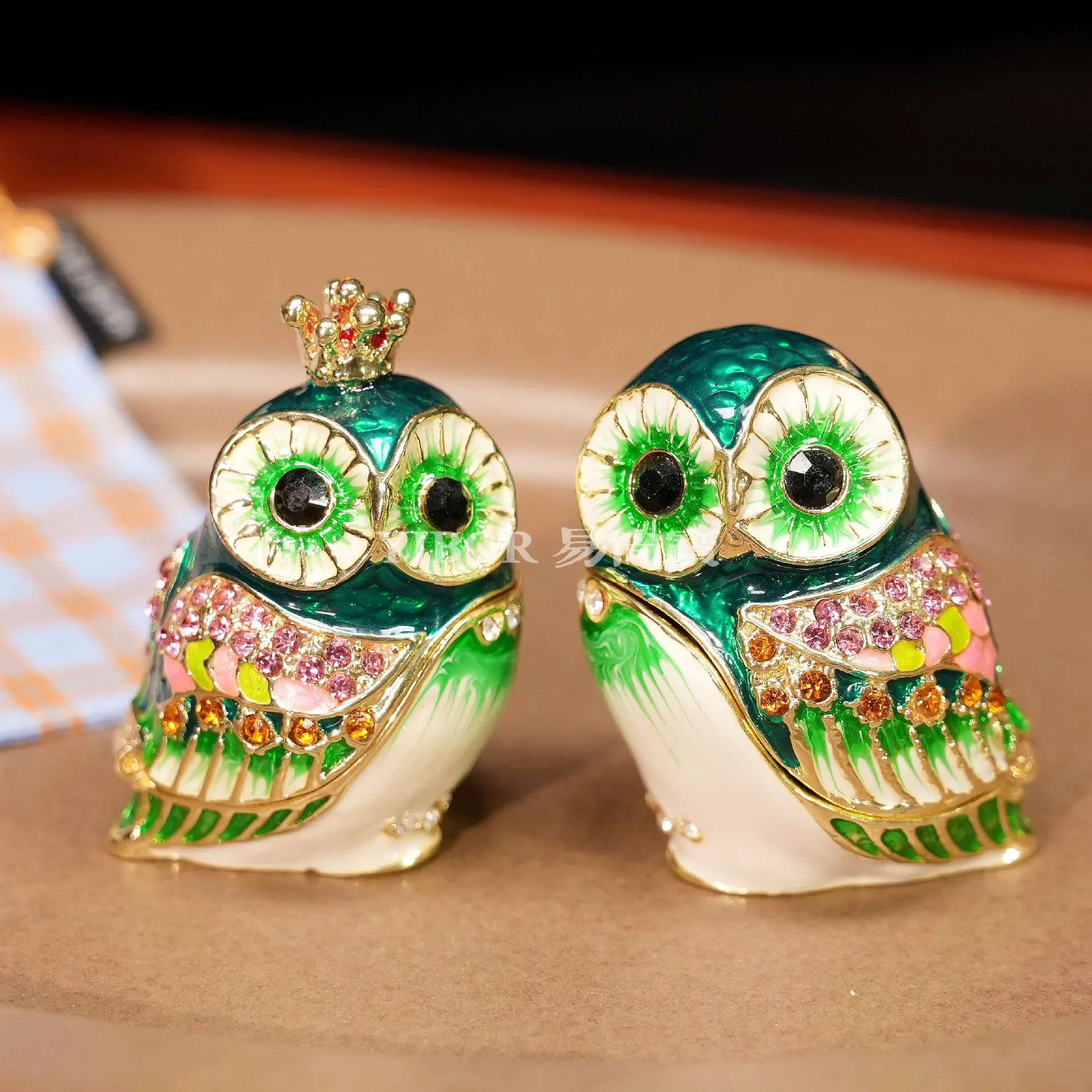 HT  Cross-Border Enamel Jewelry Box Crown Little Owl Home Decoration Storage Box Cartoon Craft Handmade