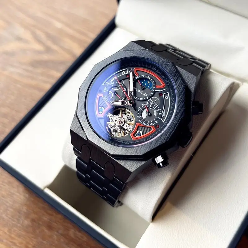 ساعة رجالية أوتوماتيكية بالكامل مجوفة مقاومة للماء ميكانيكية للرجال أزياء الأعمال #3