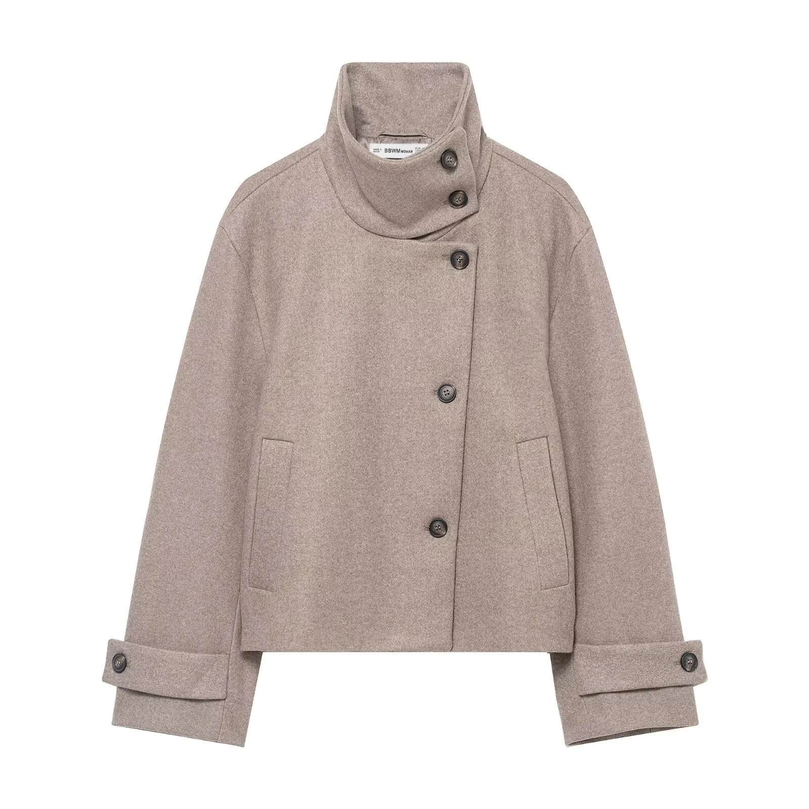 

2025 Winter New Women's Casual Fashion Simple Versatile Loose Stand Collar Soft Long Sleeve Wool Short Coat