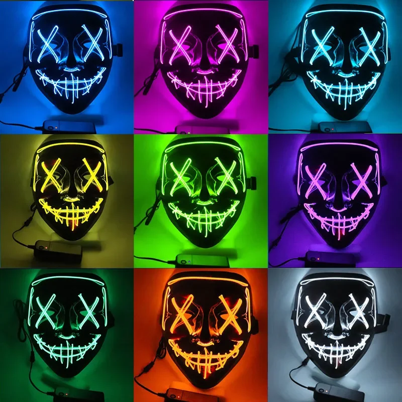 LED Halloween Mask Luminous Glow in The Dark Mascaras Halloween Party Costume Cosplay Masques Light Horror Props Neon Masquerade