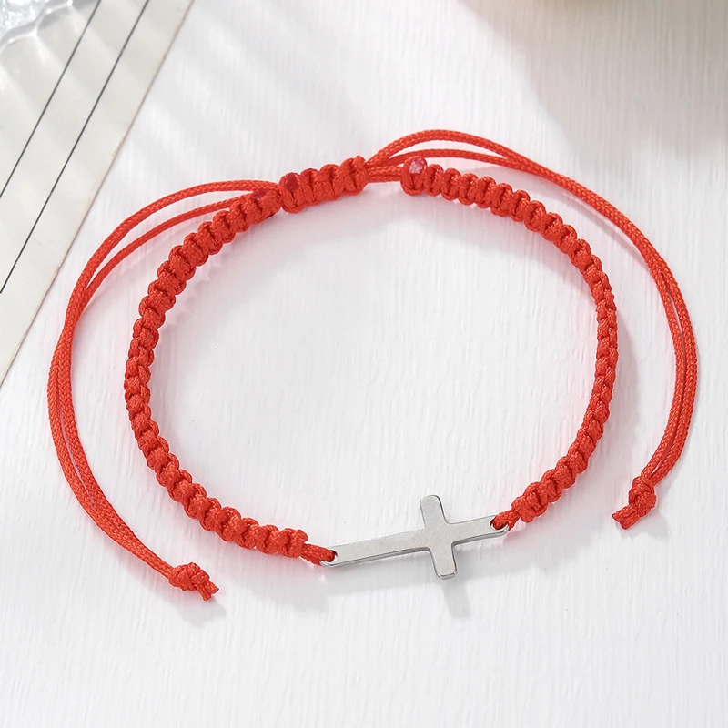 Creative Personality Stainless Steel Cross Hand-woven Adjustable Colored String Couple Versatile Bracelet image 4