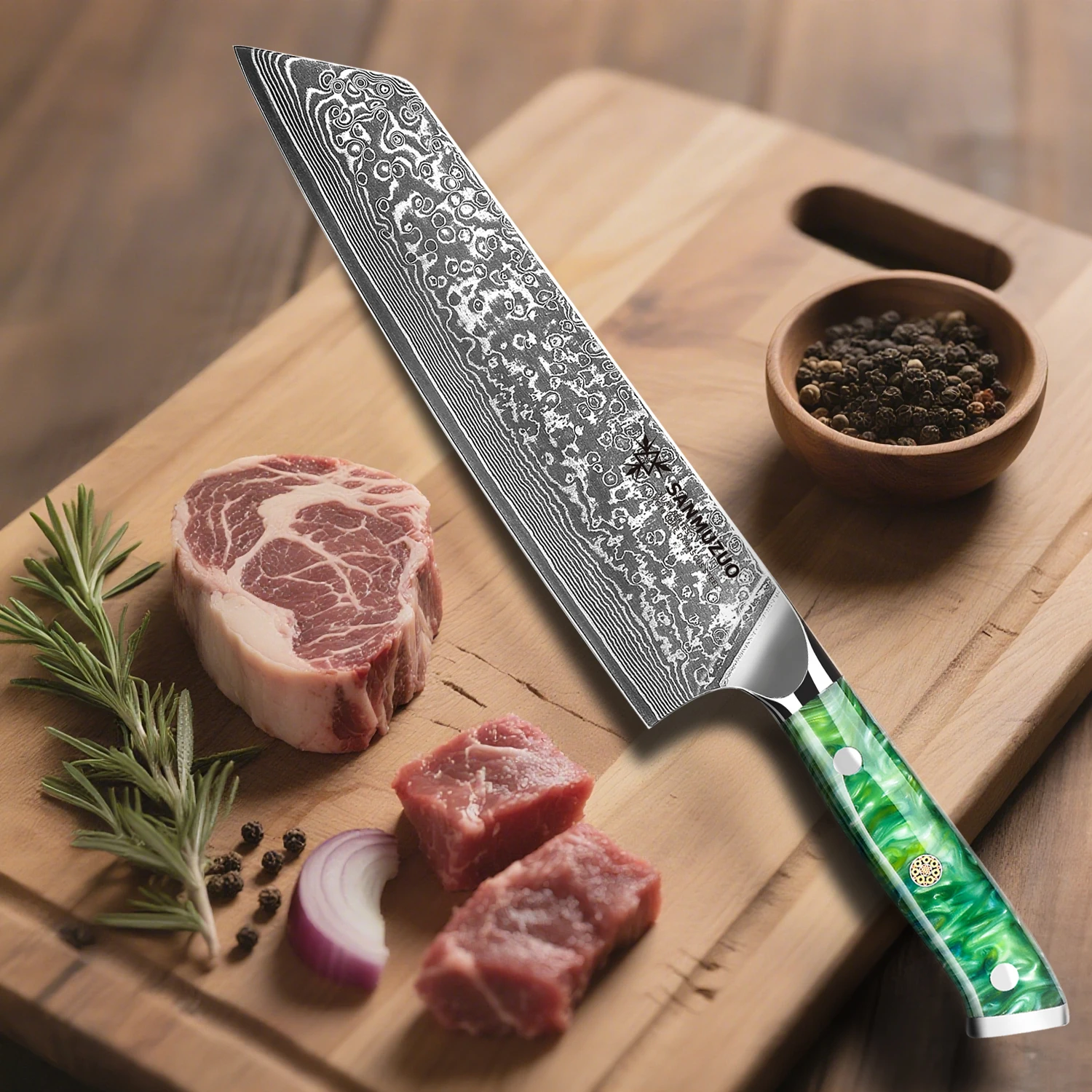 SANMUZUO 8,5 Zoll Kiritsuke – XUAN-Serie – Küchenkochmesser aus Damaststahl mit Harzgriff zum Kochen von Heimwerkzeugen 6