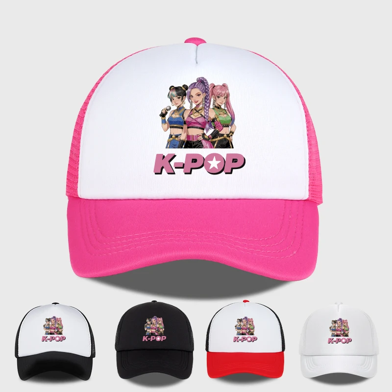 Czapka z siatką z nadrukiem dziewczęcej grupy idolniczej K-Pop Anime – Regulowana czapka przeciwsłoneczna unisex dla fanów koncertów K-Pop – Modna ozdoba na głowę