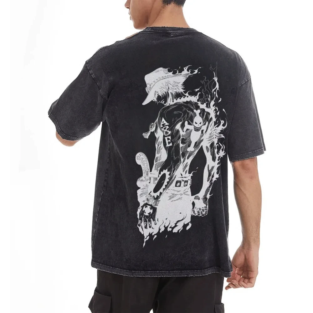 

ONE PIECE Ace Washed Ретро Одежда для пар с коротким рукавом Спортивная удобная летняя популярная классическая одежда с коротким рукавом и половиной рукава