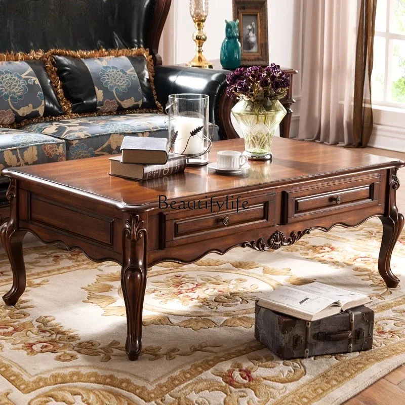 

yj19 American-style Coffee Table Living Room European-style Coffee Table Sofa Side Table Vintage Solid Wood