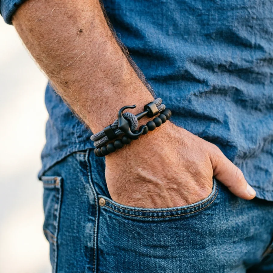 Noter Fashion 2-teiliges Herren-Armband-Set, hochwertig ausgewähltes 4-mm-Kordelarmband, hautfreundlich, farbecht, 6 Farboptionen, perfektes Geschenk für Ihn, Joias – Detail 4