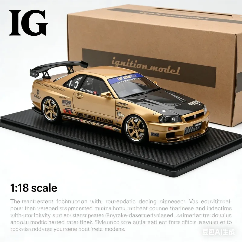 

Масштабная модель автомобиля Nissan Skyline GTR R34 BNR34 TOP SECRET (1:18) из смолы, игрушка для мальчиков, коллекционный предмет для взрослых, предмет декора.