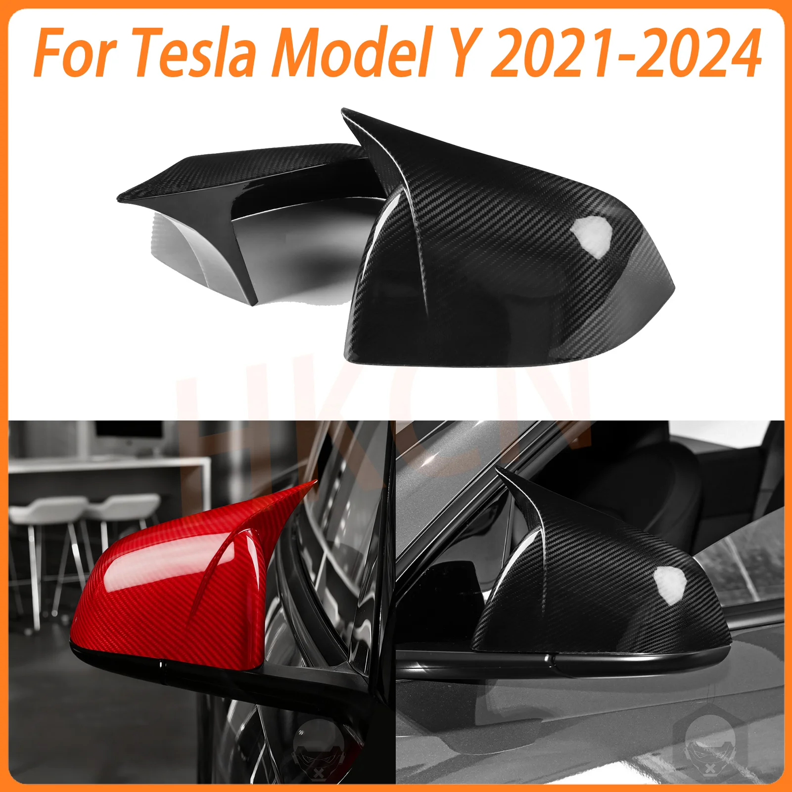 Carbon Fiber Gloss Black Finished Replacement Shell Rearview Mirror Covers Fit For Tesla Model Y 2021-2024 Door Side Mirror Caps