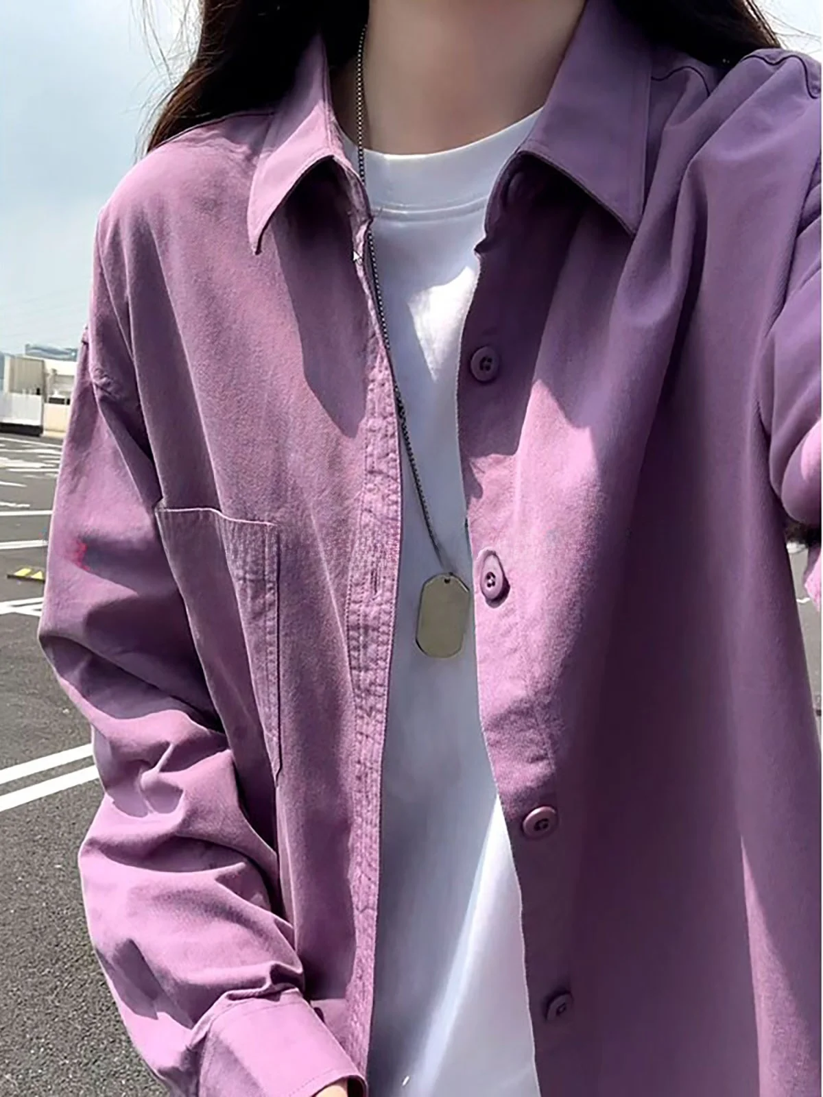 Loose Fit Long Sleeve Shirt Men's Casual Style Vintage American Collar Cleanfit Outerwear Purple Color Autumn Season Wear