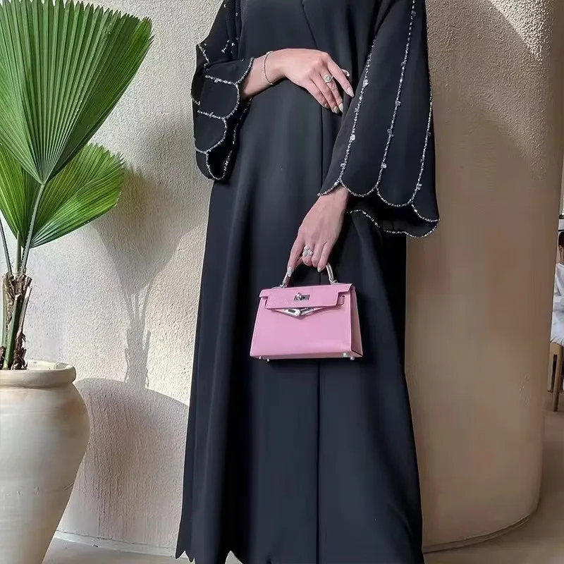 Dubaï diamant Kimono Cardigan noir ouvert Abaya femmes Robe musulmane turquie caftan Kebaya Caftan Marocain Femme Robe Islam Jalabiya