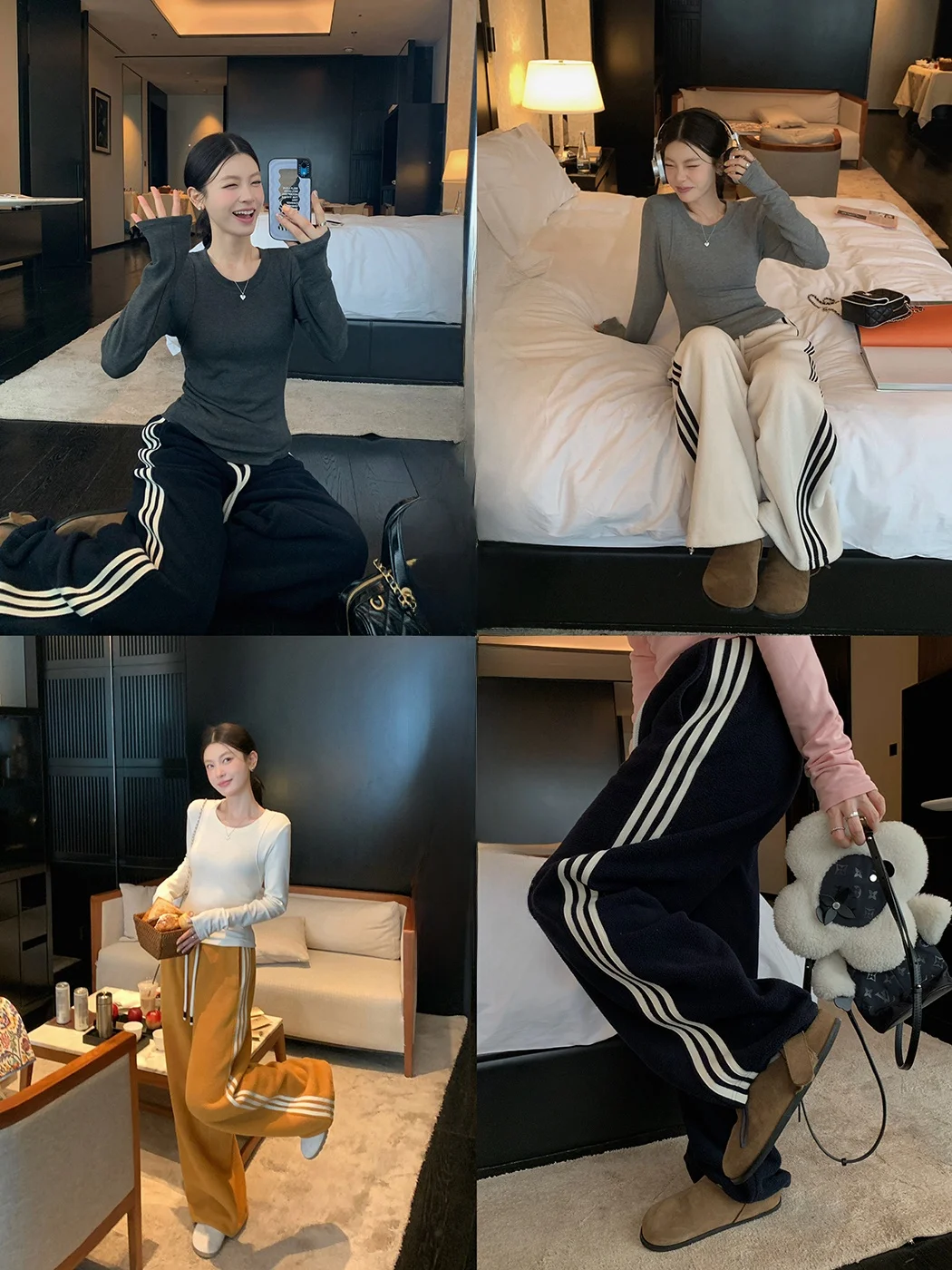 

IBELL ZHANG 320g Double-Sided Thiened Straight Leg Wide Leg Pants Women's Tee-Stripes Color-Blo Dstring Sweatpants