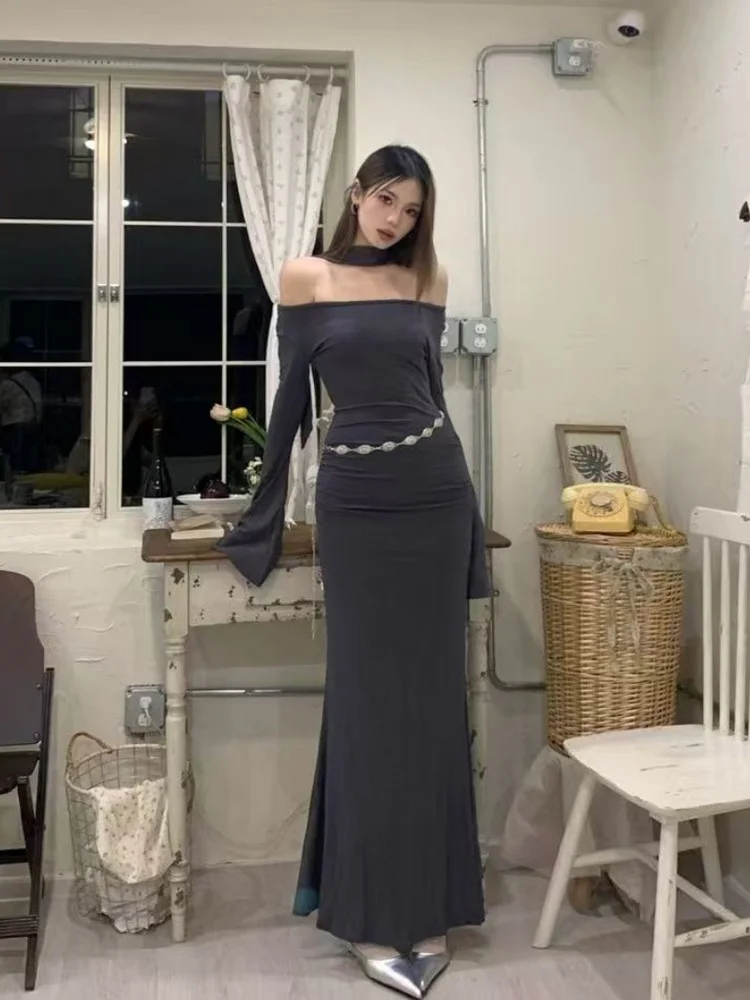 

Sexy Spicy Girl oulder Bared Long Wrap Bodycon Fi Tail Skirt Dr Women's Winter Faion Ele Lady Maturi Sle Dr