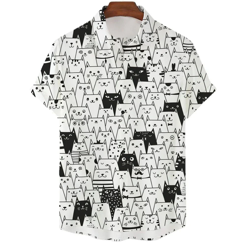 2023 Anime Cartoon Shirt For Men 3d Print Animal Cat Oversized Men\'S Shirt Casual Short Sleeve Daily Hawaiian Shirt Top Summer