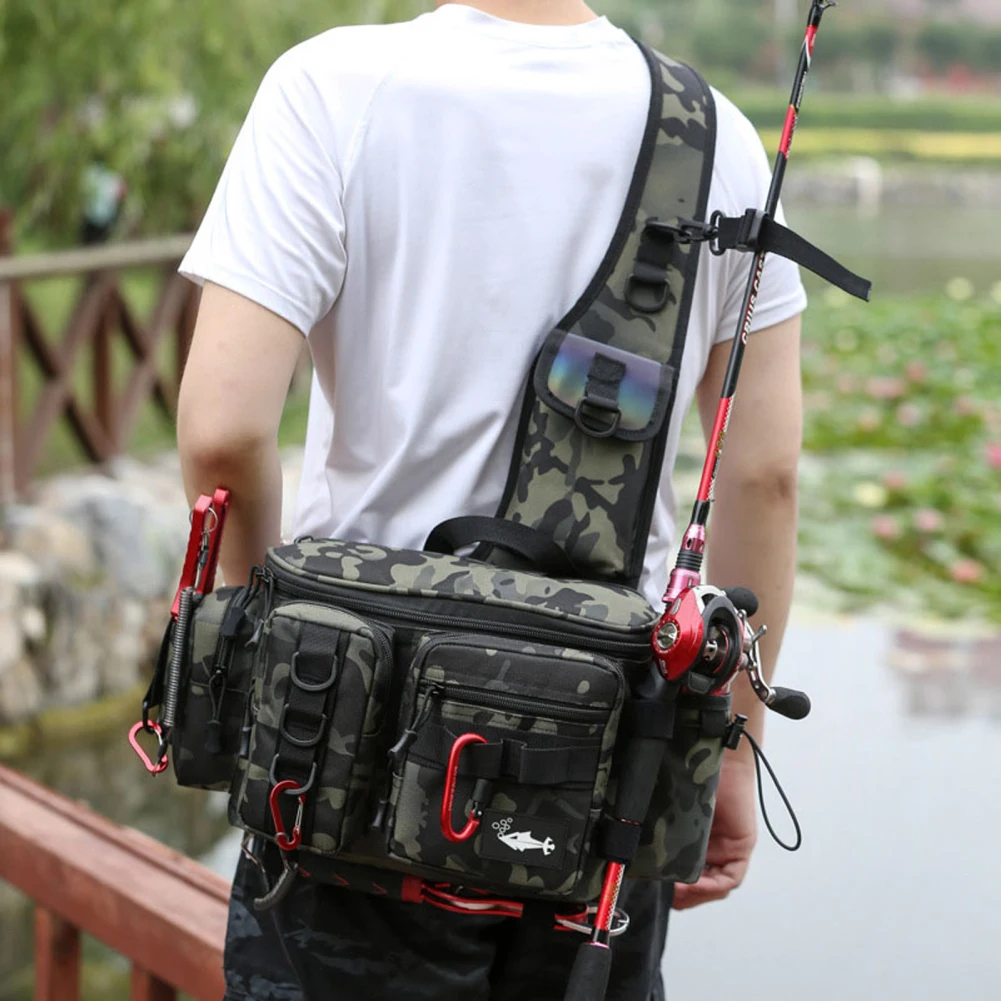 

Outdoor Lure Waist Bag Portable Multi-function Large Capacity Oxford Cloth Fishing Bag With Rod Holder