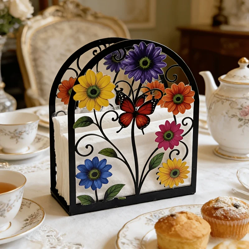 CIFBUY Colorful Butterfly Flower Acrylic Tissue Holder Transparent Craft Napkin Stand Kitchen Countertop Desktop Decor Organizer