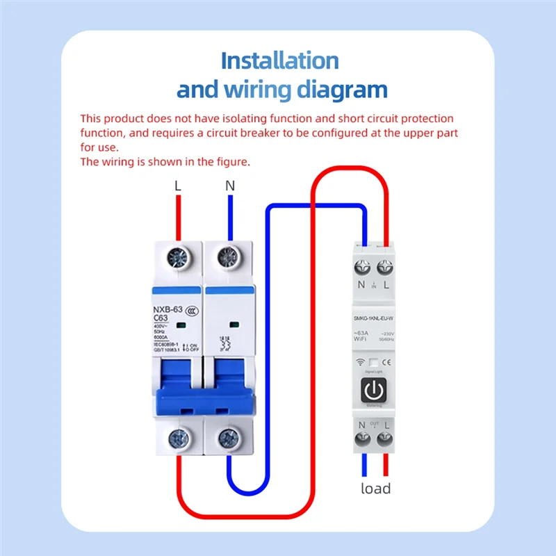 A41T Tuya WIFI Smart Circuit Breaker 1P + N 1A-63A Guida DIN regolabile con misurazione Funziona con Smart Life Alexa Home