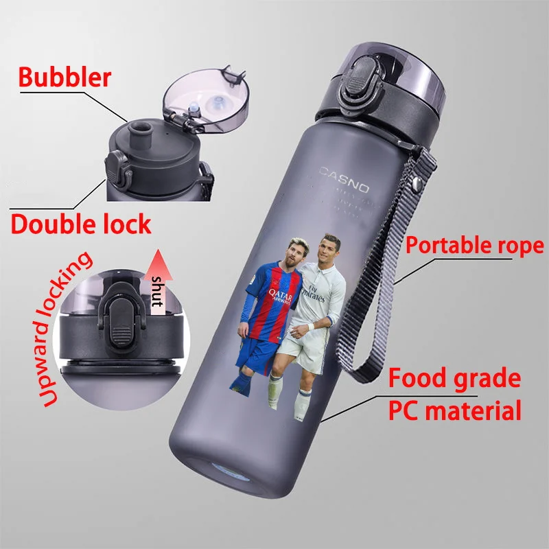 Football Star 560ML gran capacidad 4 colores taza de agua para niños portátil de plástico botella de agua para deportes al aire libre Messi Ronaldo