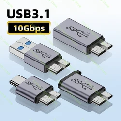 Adaptateur USB A/C vers Micro B 3.0, 10Gbps, super vitesse, convertisseur de données pour Macbook Pro Samsung HDD SSD Type C vers Micro B