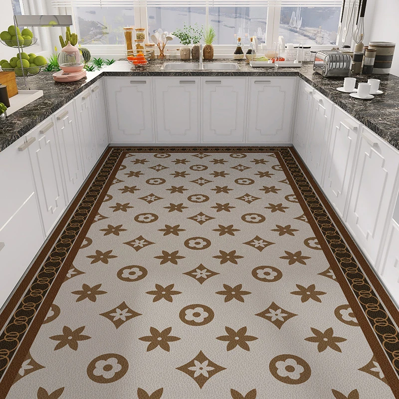 Home Kitchen Anti-oil Anti-slip Carpet PVC Leather Entrance Rugs Large Area Balcony Carpets Modern Living Room Decoration Rug