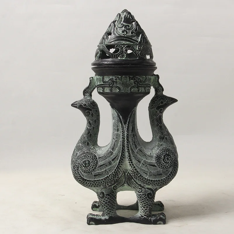Shuangfeng Antique Bronze Ware Tea Table Study Incense Ceremony Decoration Crafts Han Dynasty Boshan Furnace
