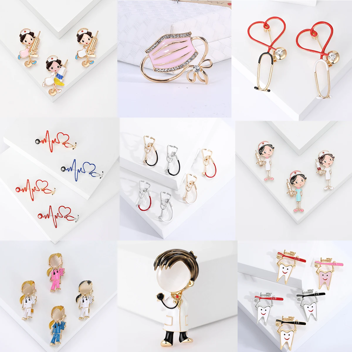 Trendy Enamel Medical Series Brooches Stethoscope Doctor Nurse Rhinestone Pins Office Party Casual Accessories Gifts