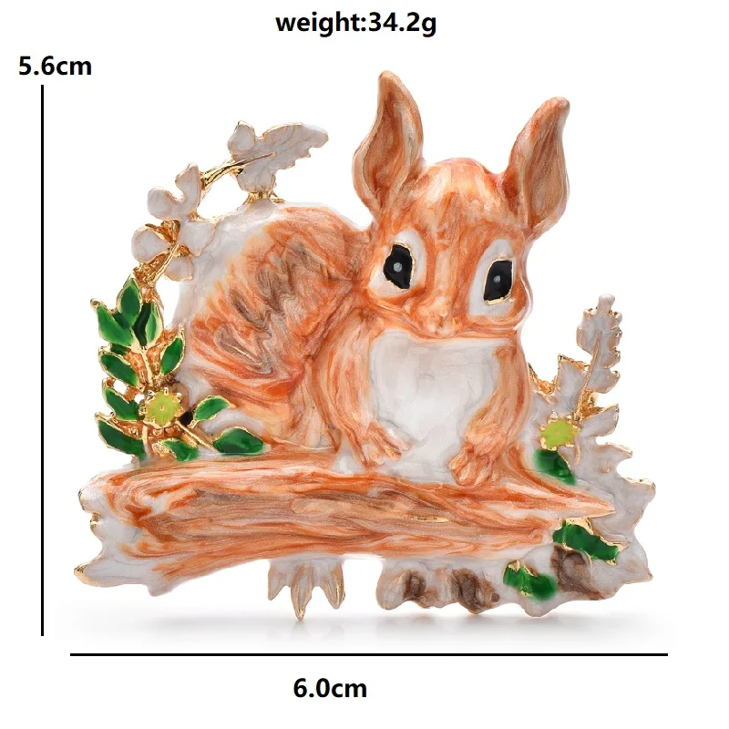 Wuli&baby Enamel Squirrel on Branch Brooch Pins Cute Animal Pin For Coat , Bag And Sweater 2025 Autumn Jewelry Accessory Gift