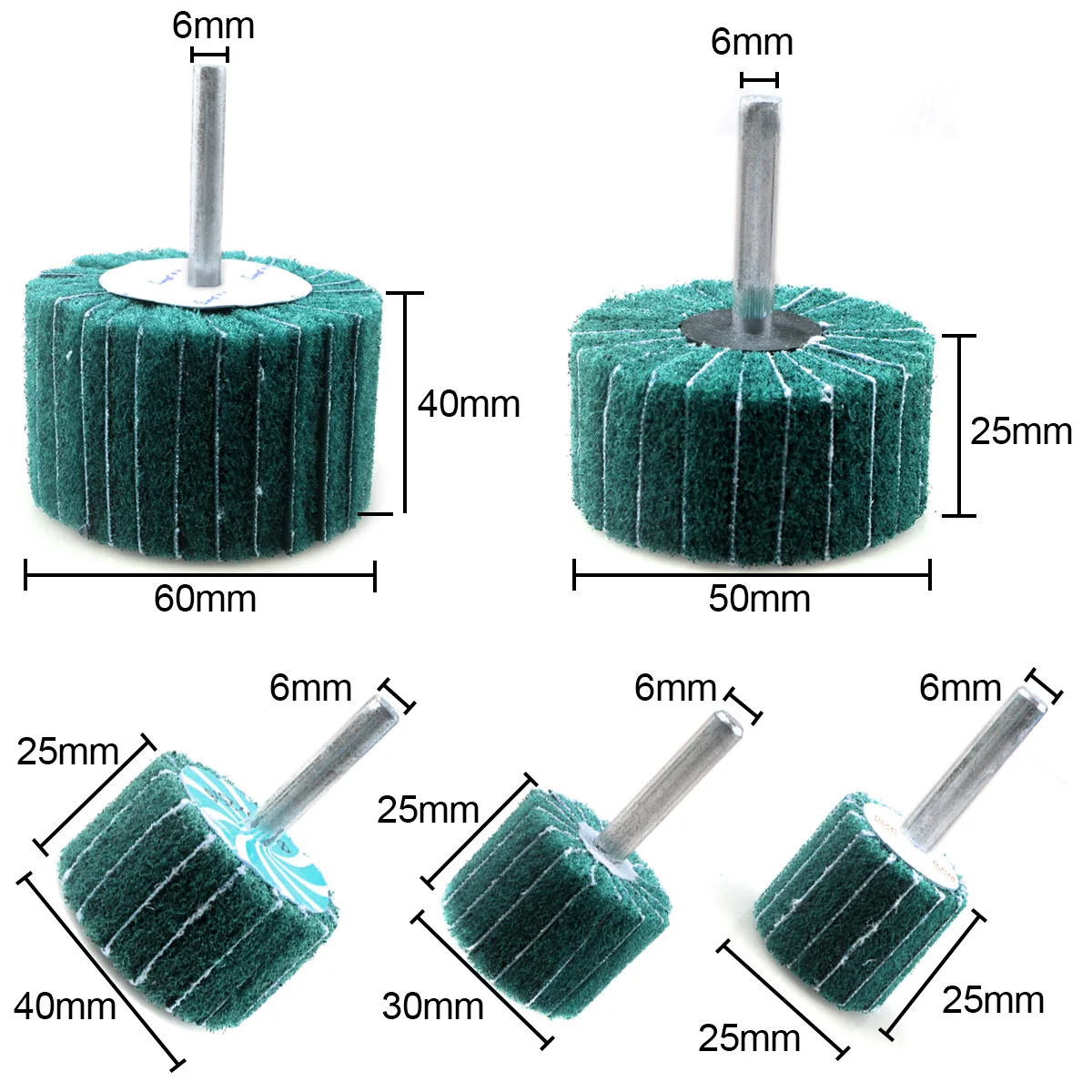 1 buah 6MM Shank non-anyaman Flap pengamplasan roda serat abrasif sabut gosok pemoles penggilingan untuk pembersihan logam kepala nilon