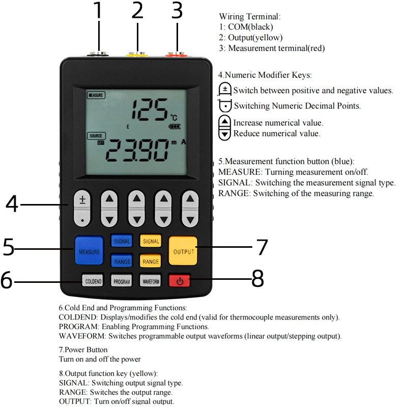 Portable Signal Generator 4-20mA Analog Current Voltage Temperature RTD Thermocouple Signal Source Handheld Process Calibrator