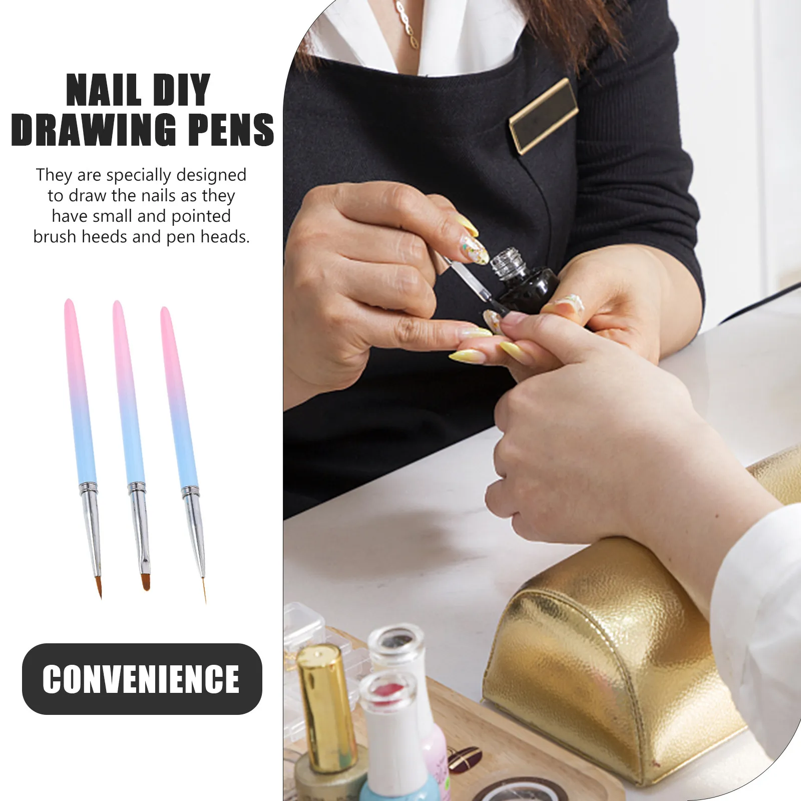 3Pcs Manicure Painting Pens Premium Nail Art Brush Pens Easy to Use Time Saving DIY Nail Art Tools for Creative Home Salon