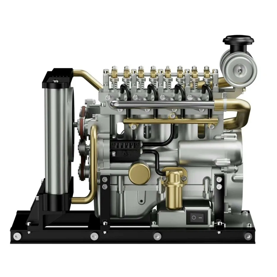 TECHING Mini Diesel Four-cylinder Mechanical Engine Model Can Start Metal Assembled Engine Model Toy Physics Experiment