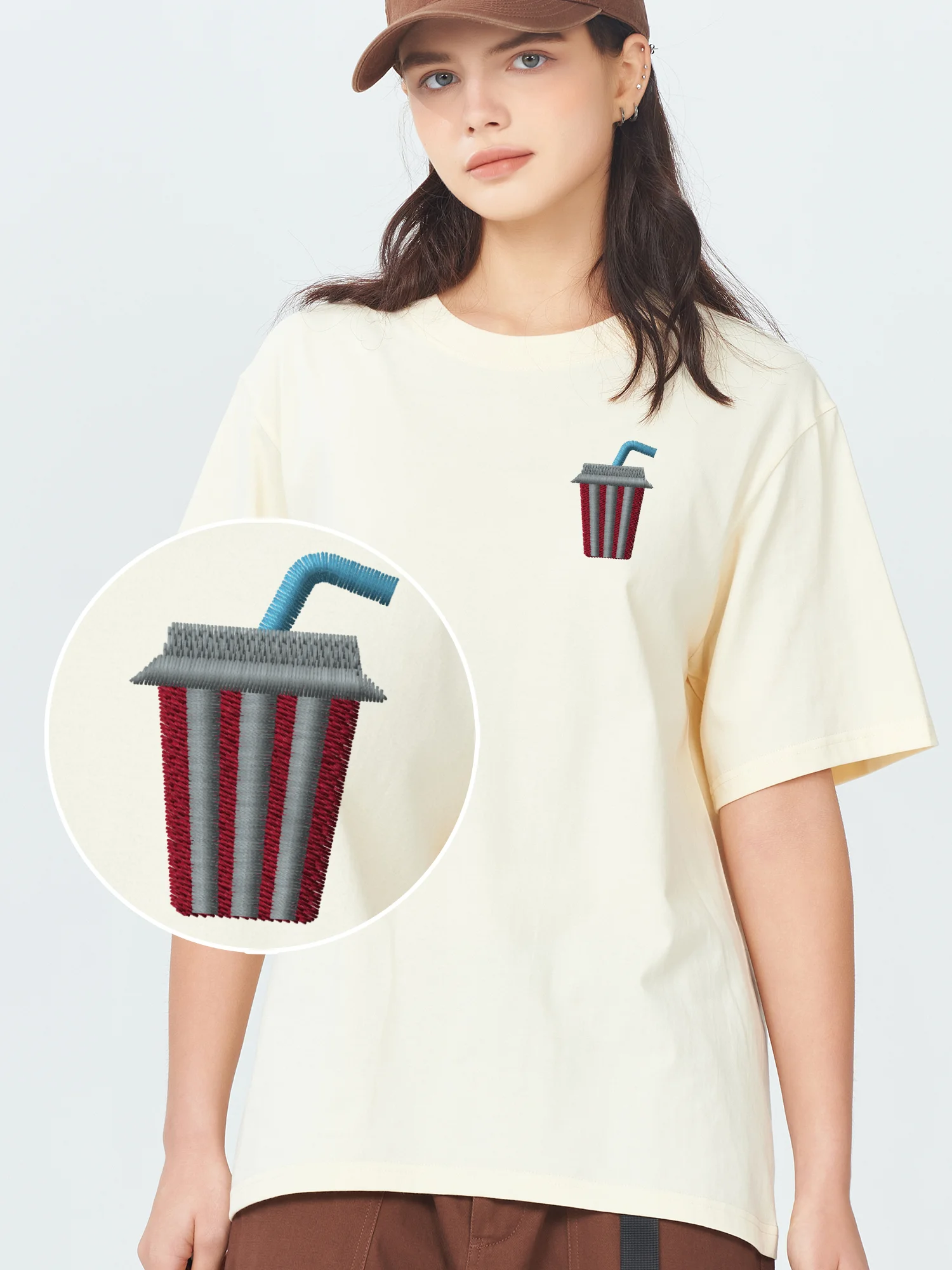 

Футболка с вышивкой чашки, футболки из 100% хлопка с вышивкой, милая футболка большого размера, мужская футболка Camisa, большой размер, алфавит