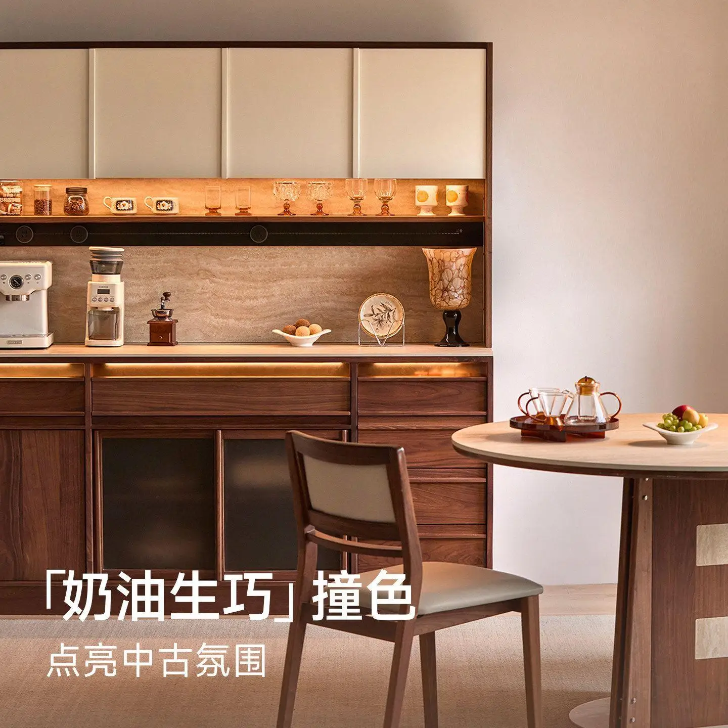 Slate medieval solid wood dining side cabinet integrated locker against the wall