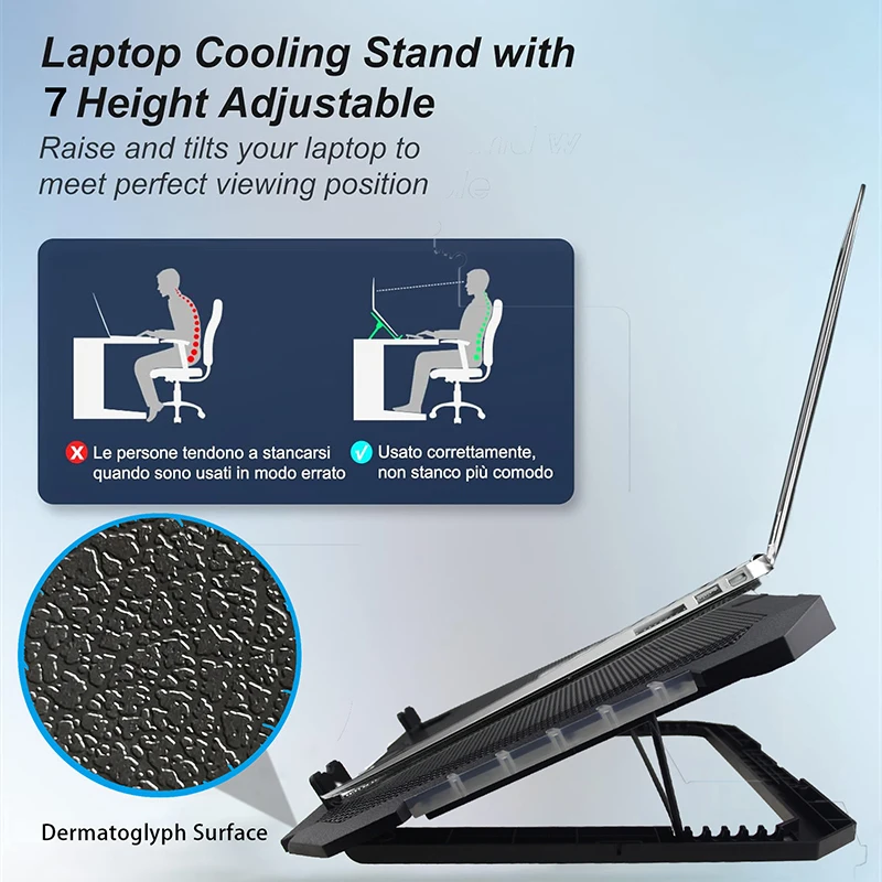 Cooling Stable Stand For 12-18 Inch Notebook With 2 Large Silent Fan 7 Height And Wind Speed Adjustable 2 USB Port Phone Holder