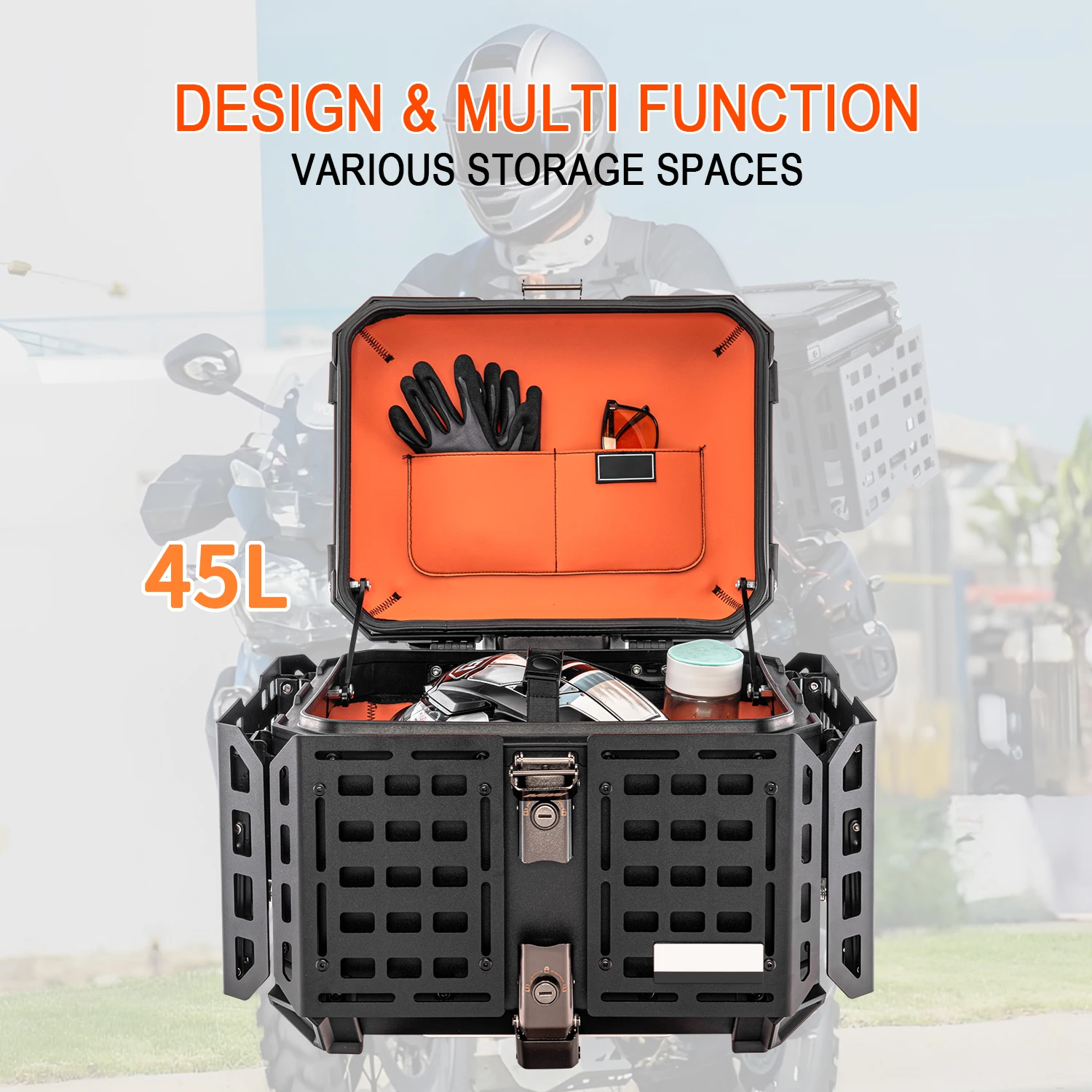 

Motorcycle Aluminum Alloy Universal Tail Box Top Box Moto Large Capacity 45L Rear Trunk Multi-functional Motorcycle Accessories
