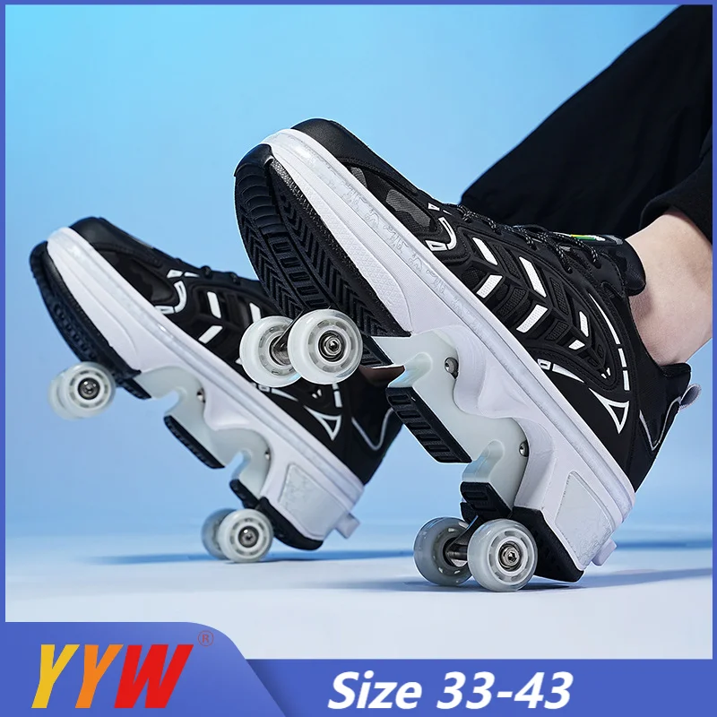 Deformation Parkour Shoes Four Wheels Rounds Of Running Shoes 2025 Casual Sneakers Unisex Deform Roller Shoes Skating Shoes