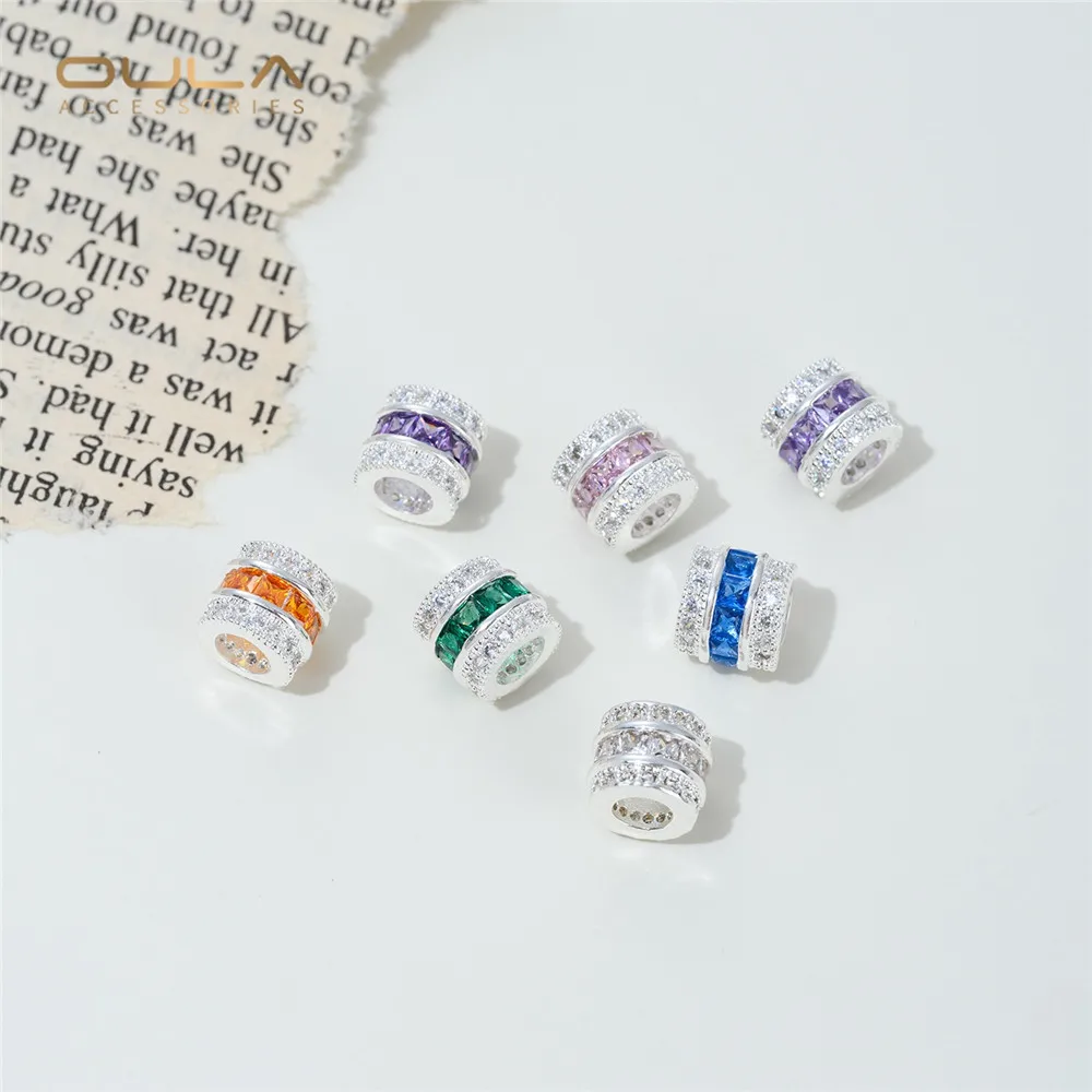 14K Gold-plated Thick Silver Inlaid Zircon Wheel Large Hole Partition Beads Bucket Beads Diy Beaded Bracelet Necklace Accessory