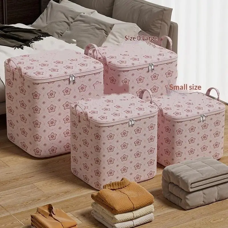 Portable With Handle Clothes Storage Bins Foldable Large: Capacity Wardrobe Sorting Dust-Proof Cherry Blossom