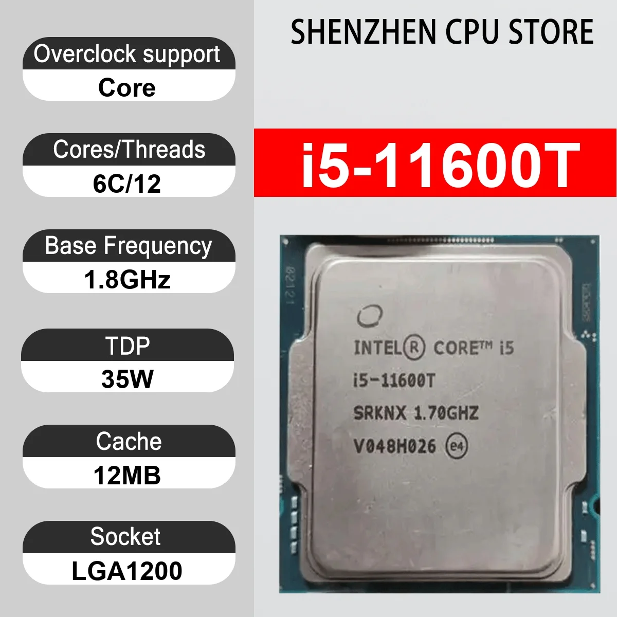 Intel Core i5-11600T 6 Core 12 Thread 1.8GHz 35W 12MB Cache 14nm Rocket Lake-S DDR4-2933 MHz SRK38 LGA 1200 UHD Graphics 750
