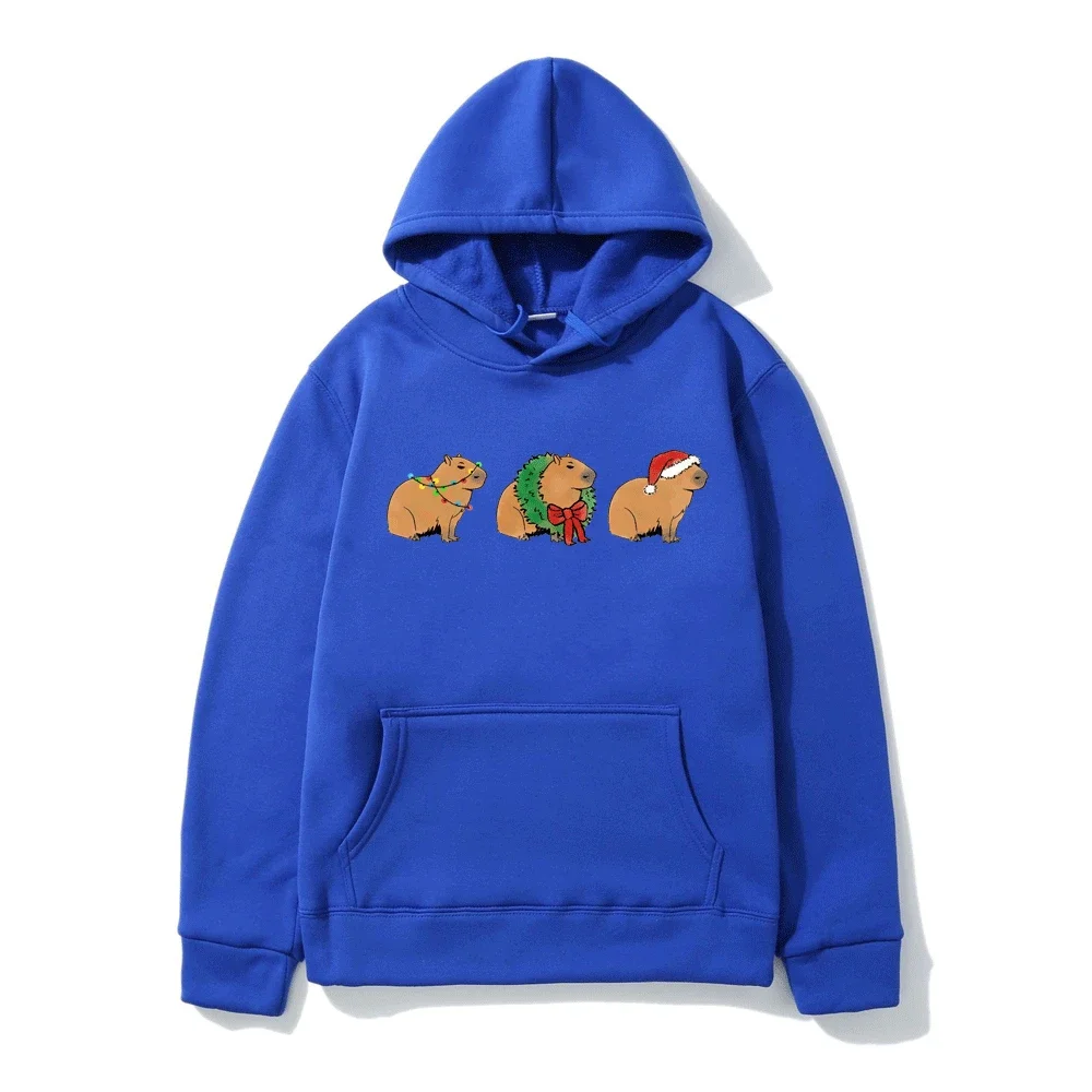 Christmas Capybara Cartoon Fashion felpa con cappuccio da uomo 2023 a maniche lunghe felpa Streetwear Pullover felpe con cappuccio in pile invernale