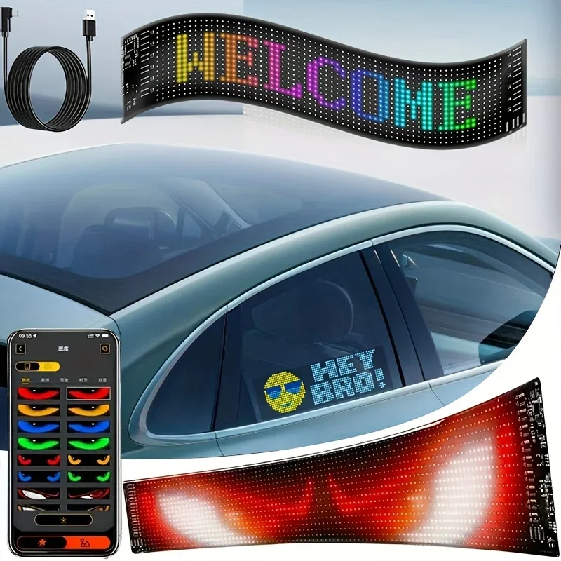 شاشة LED ضوء APP التحكم طوي لوحة بكسل الكتابة على الجدران نص شاحنة الشيطان العين الرسوم المتحركة علامة مرنة لديكور الزجاج الأمامي #1