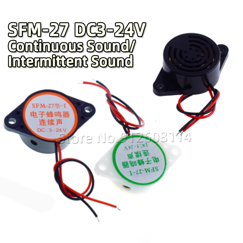 2PCS SFM-27 95DB Alarm High-decibel DC 3-24V 12V Electronic Buzzer Beep Alarm Intermittent Continuous Beep for Arduino Car Van