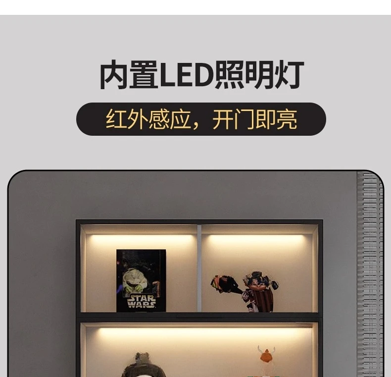 نموذج خزانة ذات شكل فاخر وخفيف يعرض خزانة كتب زجاجية بباب شفاف