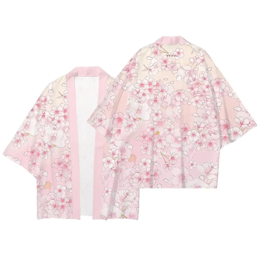 Cardigã Kimono WIFRU para Homens e Mulheres com Estampa de Flor de Cerejeira Japonesa, Jaqueta Haori Estilo Harajuku, Moda Asiática, Roupa Tradicional