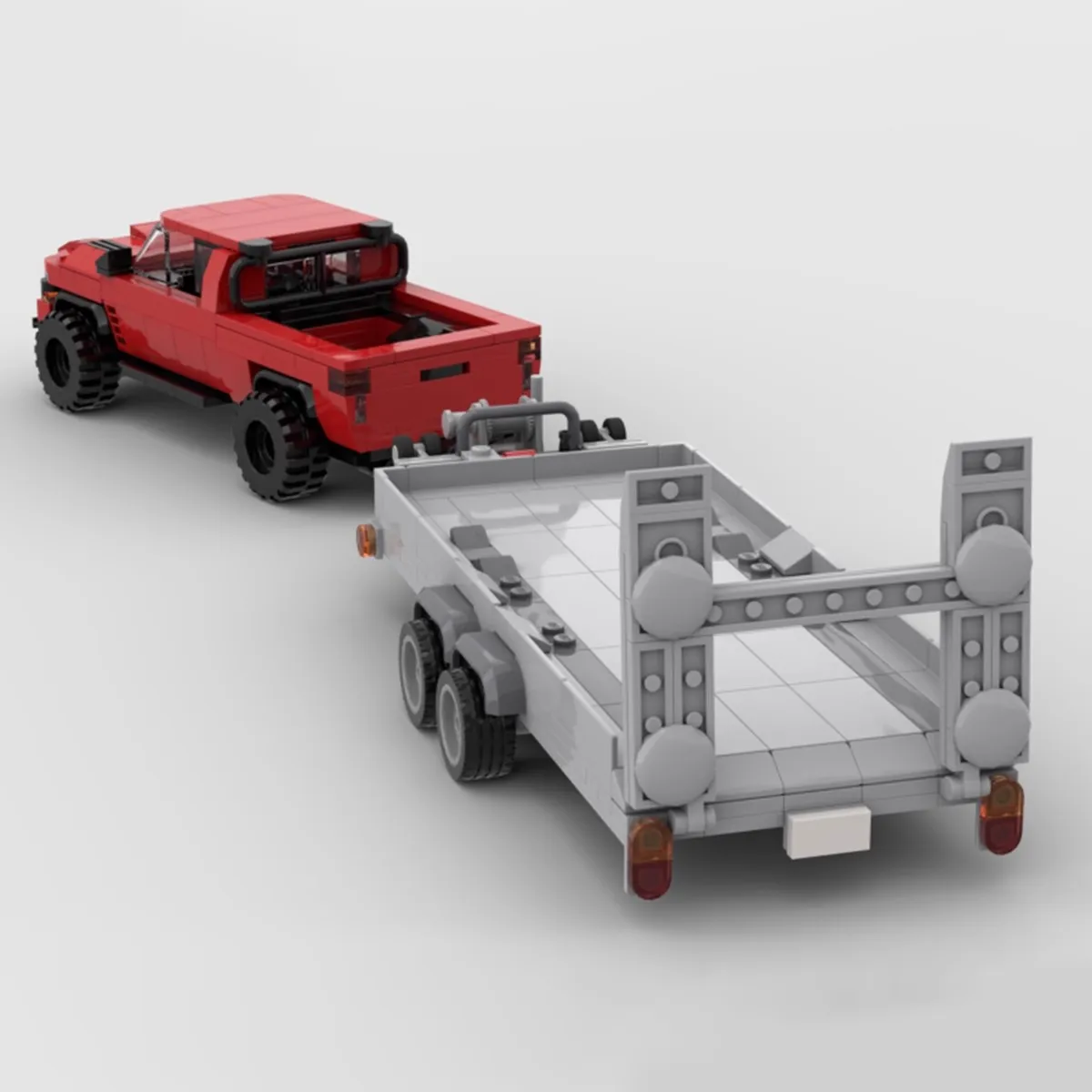 MOC Muscle Car Speed Champions Dodge Ram 1500 TRX With Vehicle Trailer Dodge Challenger Technical Truck Building Blocks Kid Toys