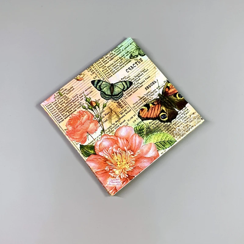 20Pcs/Bag Vintage Butterfly Flower Decoupage Paper Napkins Floral Paper Serviettes for Xmas Birthday Party Tableware Decor Hot