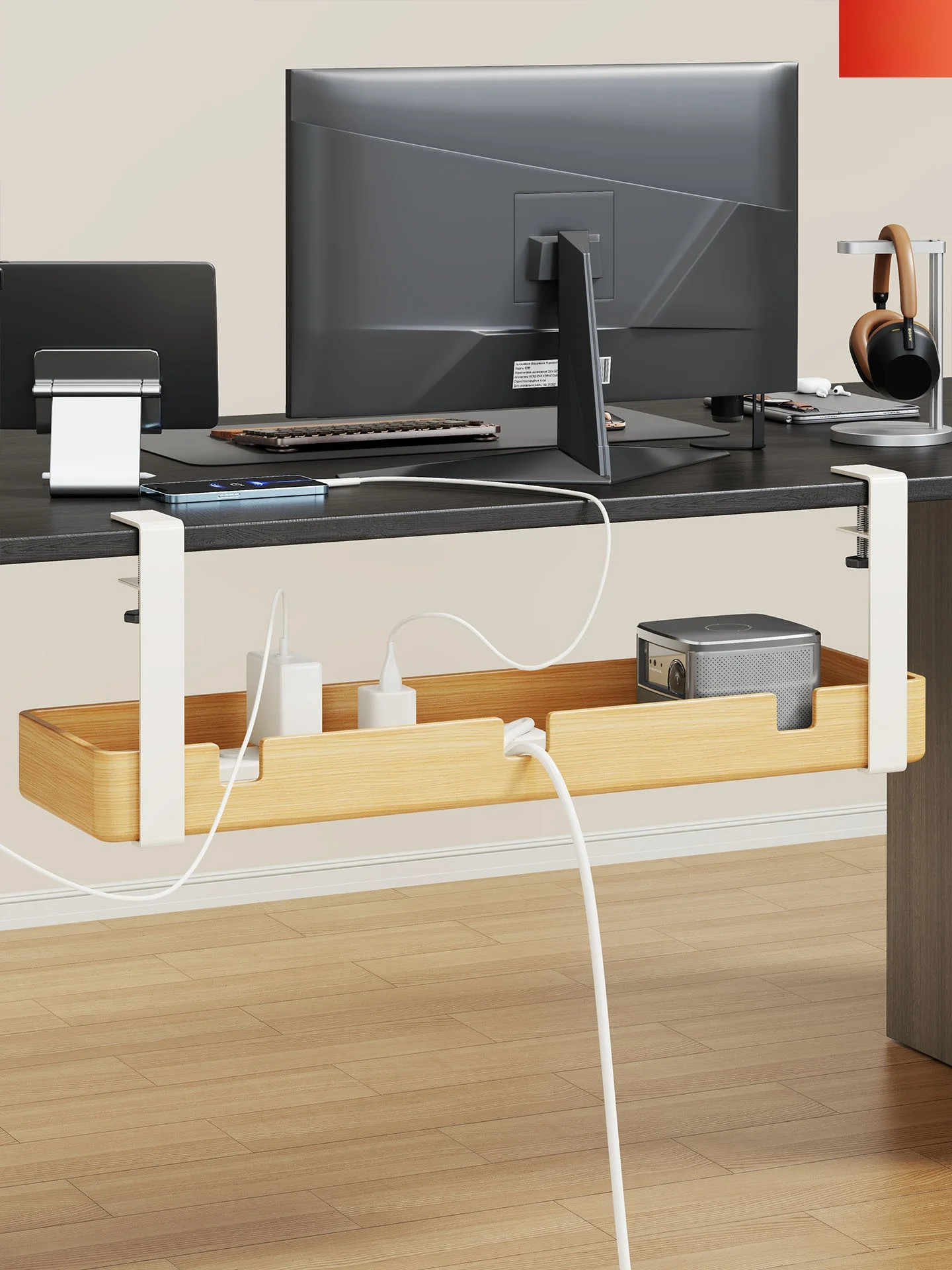 デスク下ケーブルオーガナイザー-ルーター収納ラック-穴あけ不要-ワイヤー管理ソケット-コンピューターデスク下整理棚