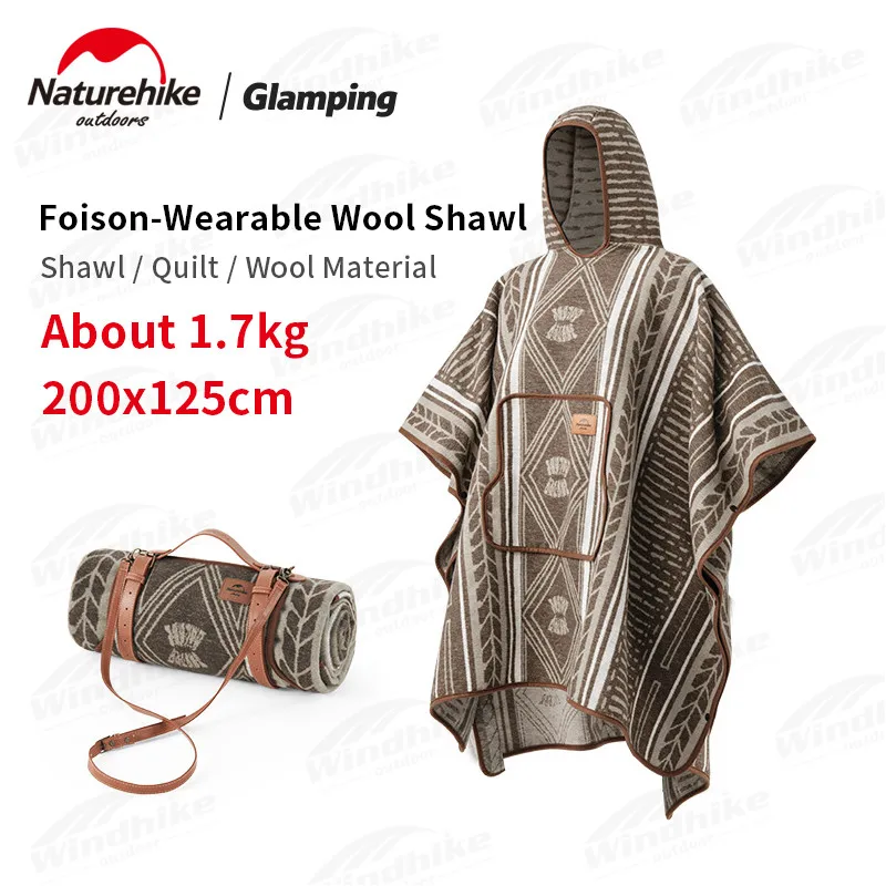 

Naturehike Outdoor Spring Autumn Wool Shawl 1.7Kg Ultralight Camp Keep Warm Woman/Man Wearable Blanket 30% Retro Wool Quilt